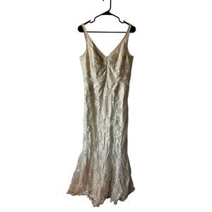 JS Collections Women's Formal Sheer V Neck Whimsical Tool Beaded Mesh Dress